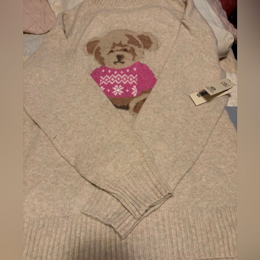 Cozy Beige Sweater with Bear Design